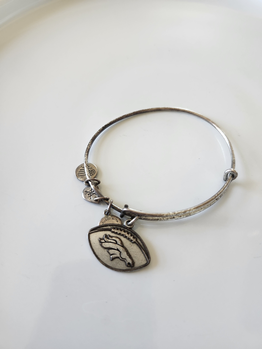 Denver Broncos Silver-Tone Football Charm Bangle Bracelet